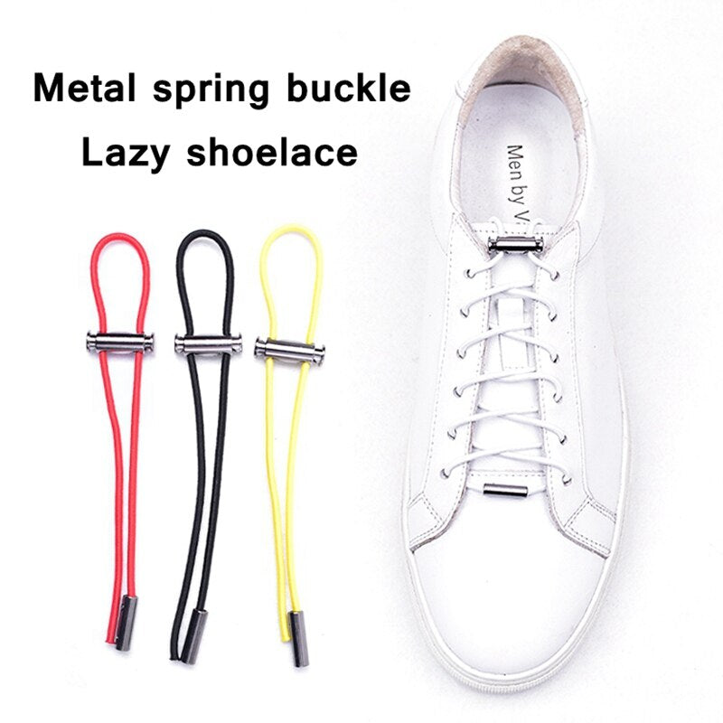 1 Pair of Elastic Buckle Shoelaces with Metal Lock Button, No Tie Shoelaces for Kids and Adults, Quick and Convenient Lazy Sneakers Shoes Lace Shoestrings