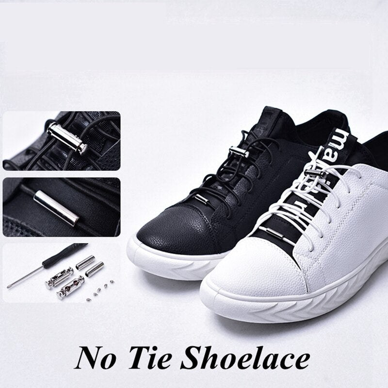 1 Pair of Elastic Buckle Shoelaces with Metal Lock Button, No Tie Shoelaces for Kids and Adults, Quick and Convenient Lazy Sneakers Shoes Lace Shoestrings